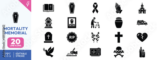 Mortality Memorial Funeral Icons.