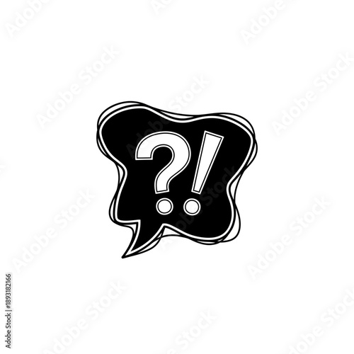 Dark filled speech bubble with question mark and exclamation mark, isolated white background.