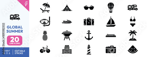 Summer Vacation Icon Set.