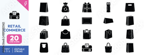 Various black shopping bags icons.