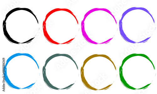 Colorful Brush Stroke Circle Frames Set, Abstract Paint Ring Collection, Vibrant Grunge Round Borders for Logo and Design Elements