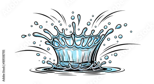 Vibrant Water Crown Splash Illustration Representing Purity, Freshness, and Dynamic Liquid Movement in a Stylized Cartoon Design