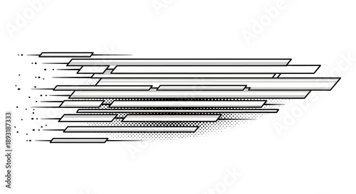 Abstract illustration symbolizing dynamic high-speed movement and data flow. Sleek horizontal lines create a visual representation of rapid progression and modern technology