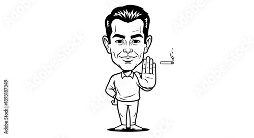 Conceptual graphic of a man using a stop gesture towards a cigarette, powerfully conveying the importance of quitting smoking for improved health, personal freedom, and a better future