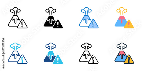 Volcanic Alert icons set multiple style collection. Editable stroke 
