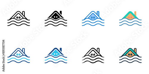 Flood icons set multiple style collection. Editable stroke 
