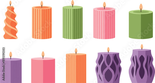 Colorful Decorative Candle Collection Illustration Set with Modern Shapes