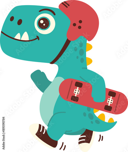 Clipart Cartoon Dinosaur with Skateboard