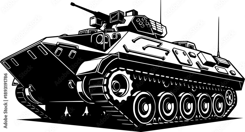 Fototapeta premium Black and White Illustration of a Military Vehicle for Armed For 