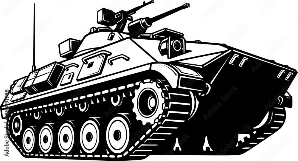 Fototapeta premium Black and White Illustration of a Military Vehicle for Armed For 