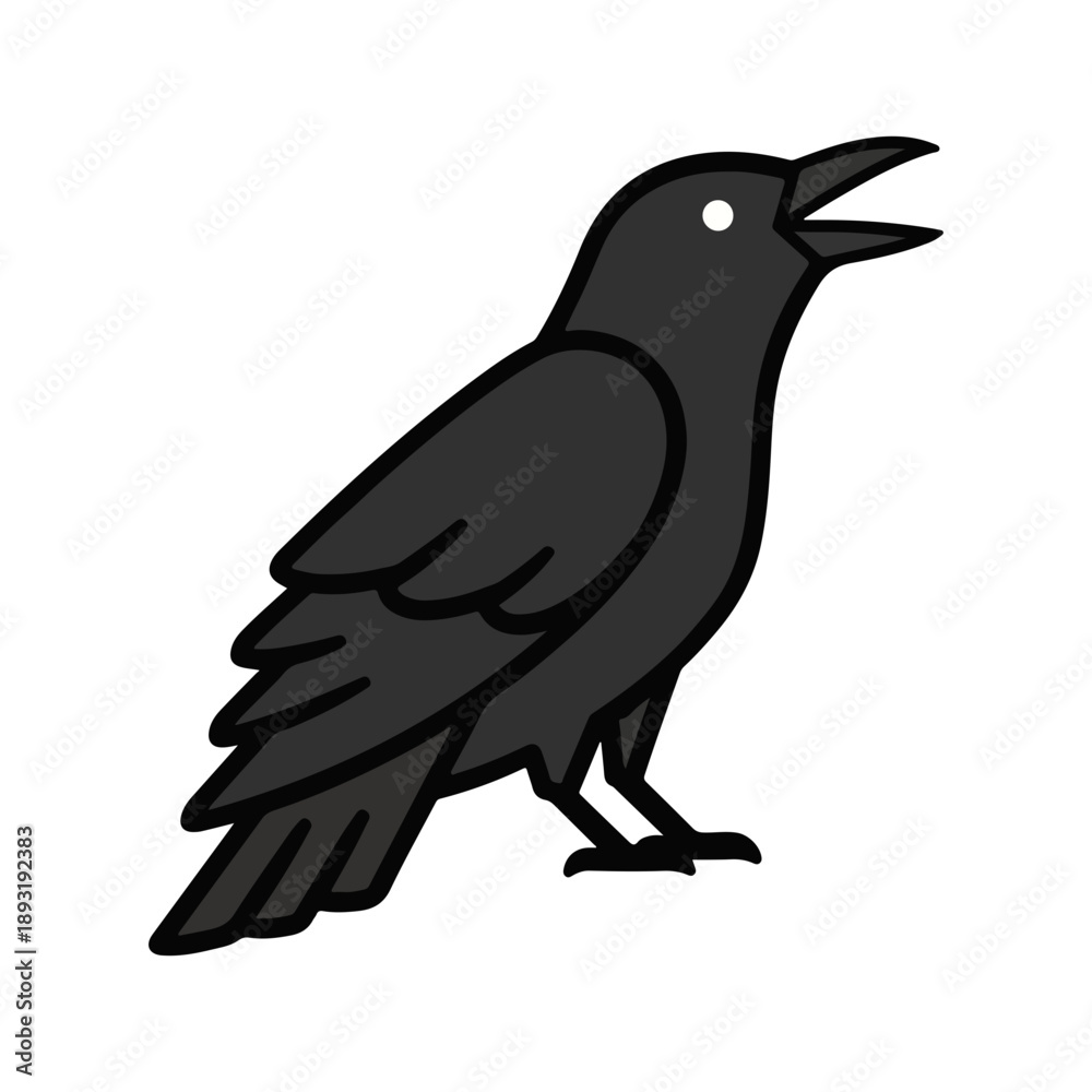 Fototapeta premium Simple Black Crow Icon Bird with Open Beak