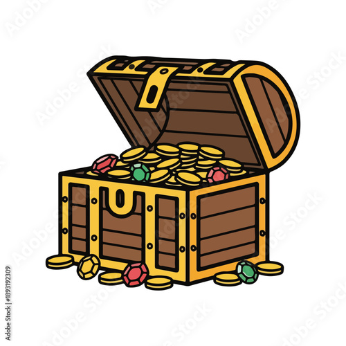 Open Treasure Chest with Gold Coins and Gems