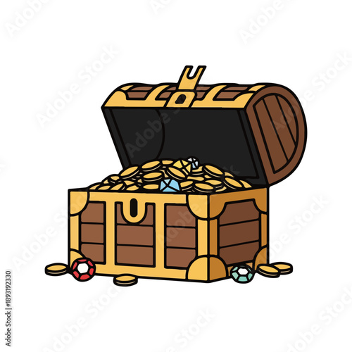 Open Treasure Chest Full of Gold Coins and Jewels Icon