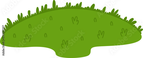 Cartoon Illustration of a Green Hill with Rough Grass Silhouettes