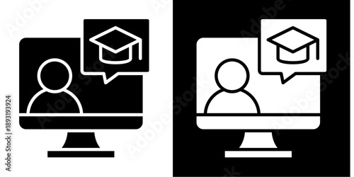 E-Learning Icon Set White Glyph Style Collection
