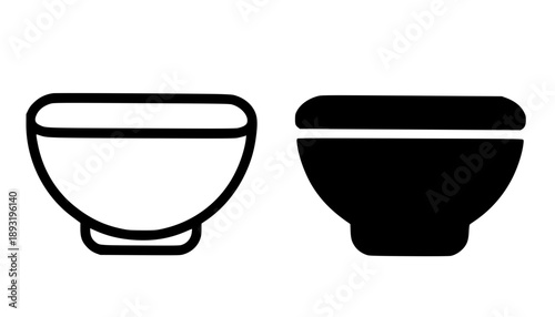 Simple bowl icon, black and white in outline and silhouette style