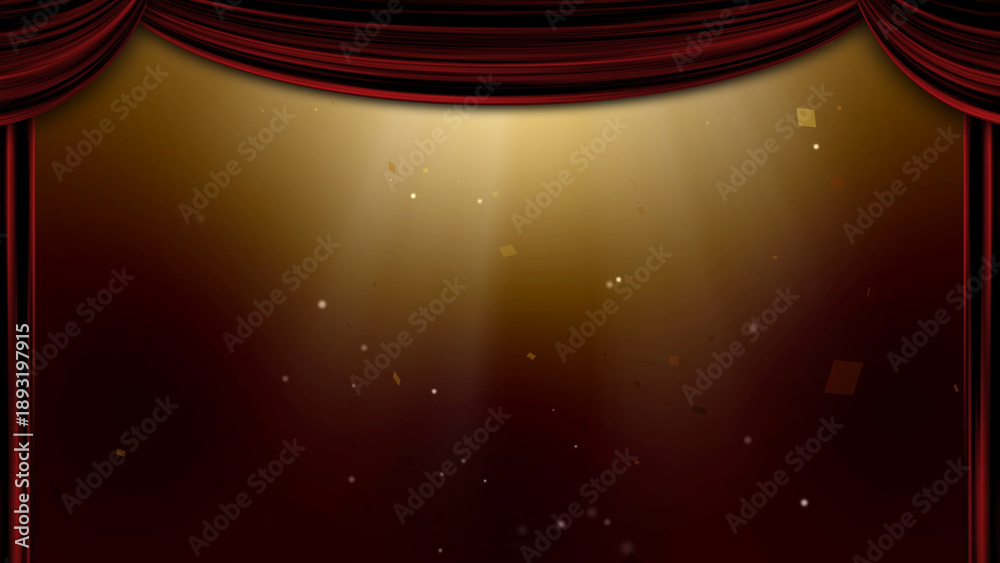 Obraz premium 赤いカーテンとスポットライトのステージ背景
