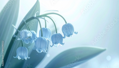 Light blue lily of the valley flowers_with a slightly translucent appearance,_slowly