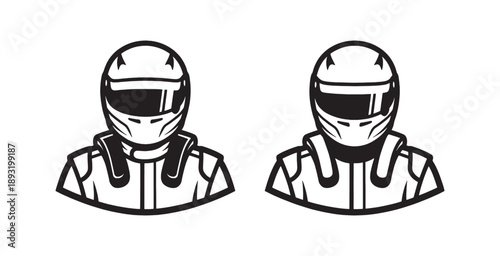 Racing Driver Helmet Icon Set in Black and White Vector