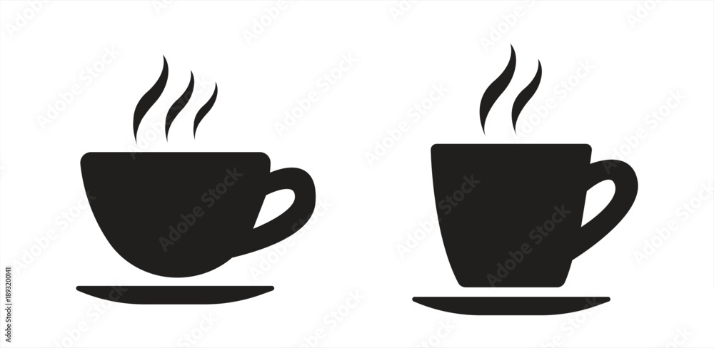 Obraz premium Coffee cup icon, coffee and tea cup collection, hot drink icon, coffee cup with steam, flat style, vector illustration, vector graphics, EPS 10, isolated on transparent background.