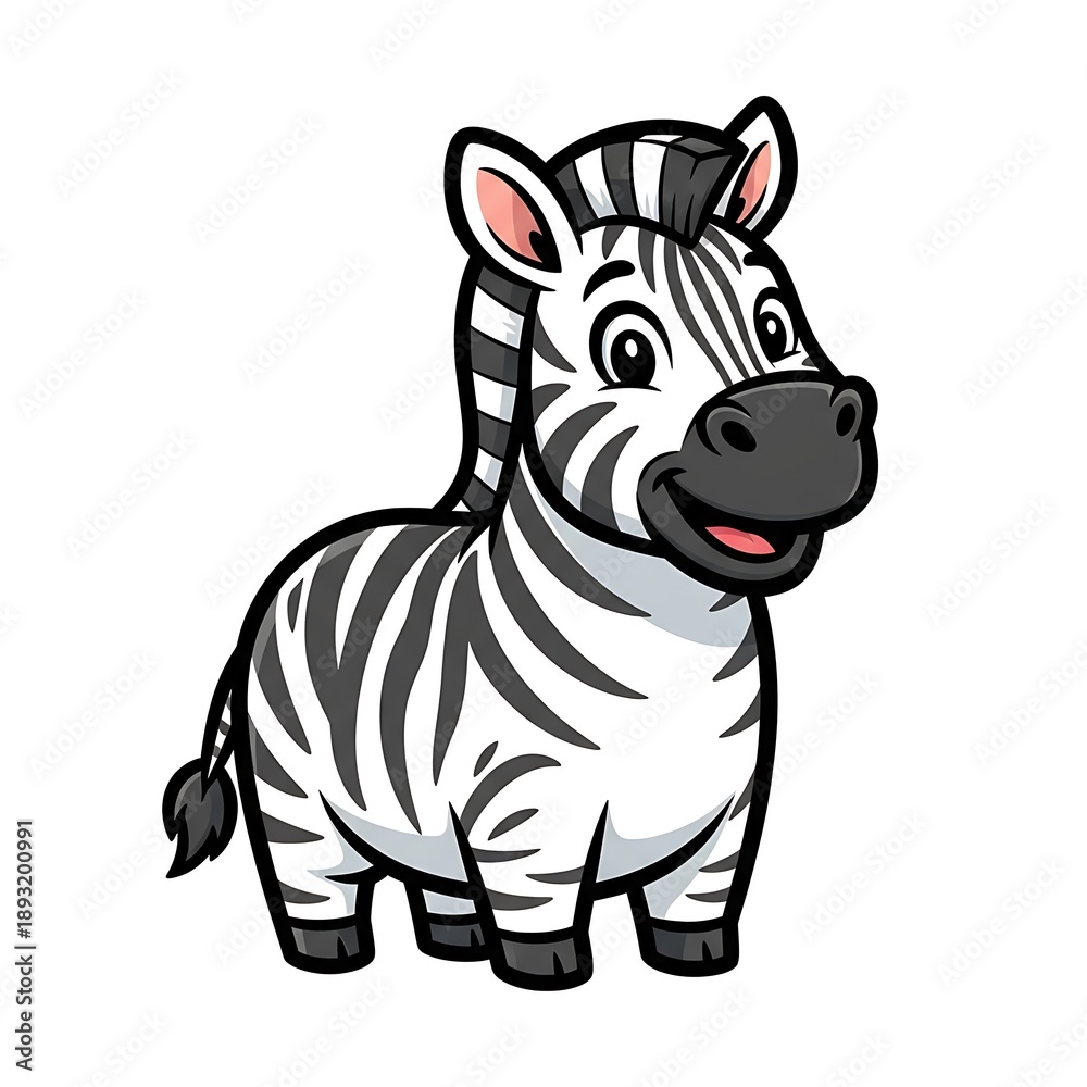 Fototapeta premium Cartoon Zebra Character Illustration White Background.