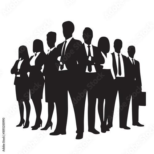 Business people , silhouettes, group of standing business men and businesswomen	
