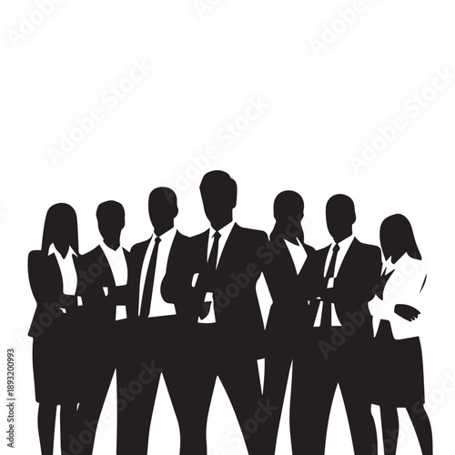 Business people , silhouettes, group of standing business men and businesswomen	
