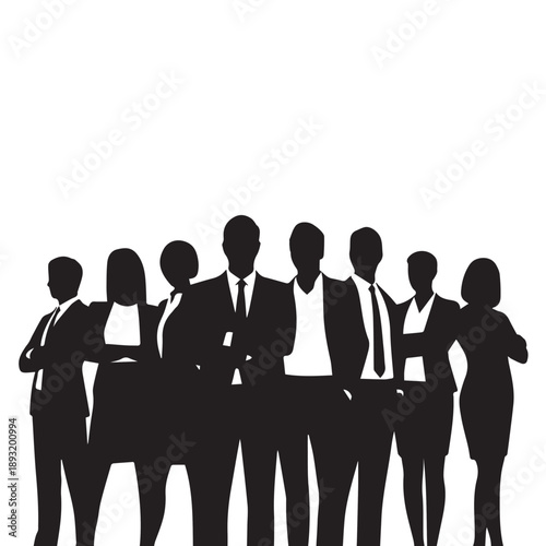 Business people , silhouettes, group of standing business men and businesswomen	
