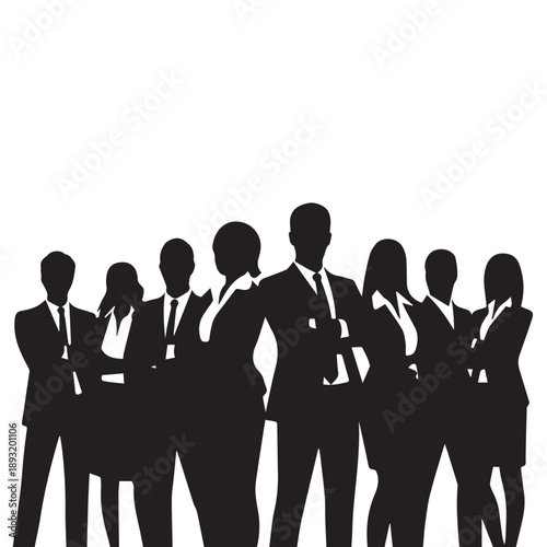 Business people , silhouettes, group of standing business men and businesswomen	
