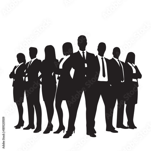 Business people , silhouettes, group of standing business men and businesswomen	
