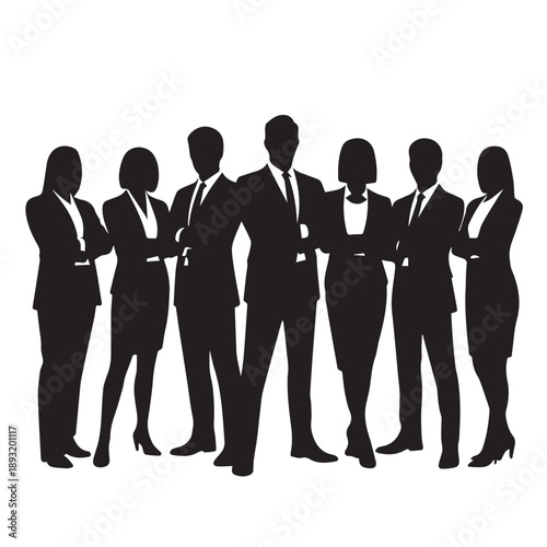 Business people , silhouettes, group of standing business men and businesswomen	

