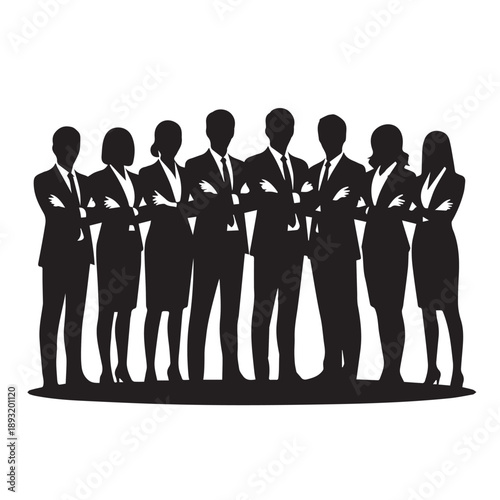 Business people , silhouettes, group of standing business men and businesswomen	

