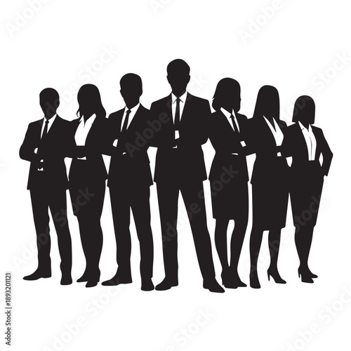 Business people , silhouettes, group of standing business men and businesswomen	
