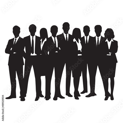 Business people , silhouettes, group of standing business men and businesswomen	
