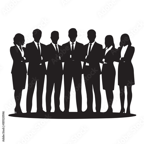 Business people , silhouettes, group of standing business men and businesswomen	
