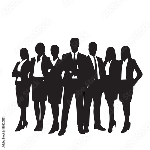 Business people , silhouettes, group of standing business men and businesswomen	
