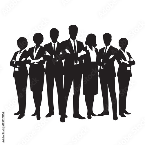 Business people , silhouettes, group of standing business men and businesswomen	
