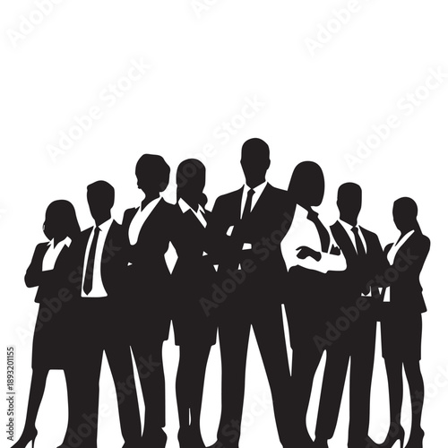 Business people , silhouettes, group of standing business men and businesswomen	
