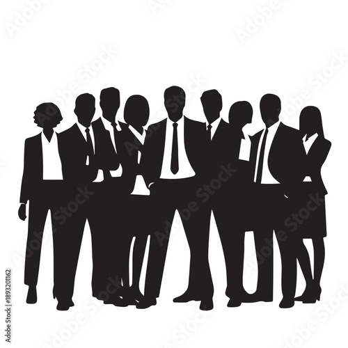 Business people , silhouettes, group of standing business men and businesswomen	
