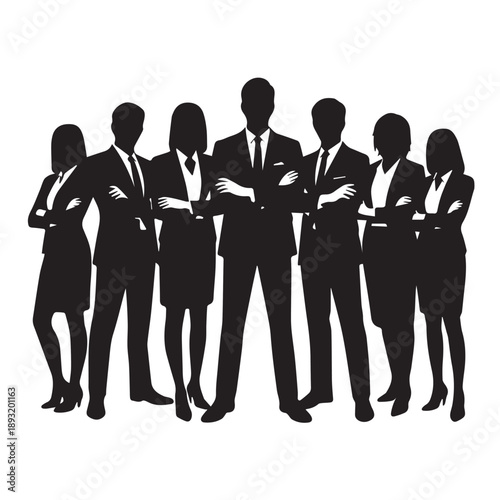 Business people , silhouettes, group of standing business men and businesswomen	
