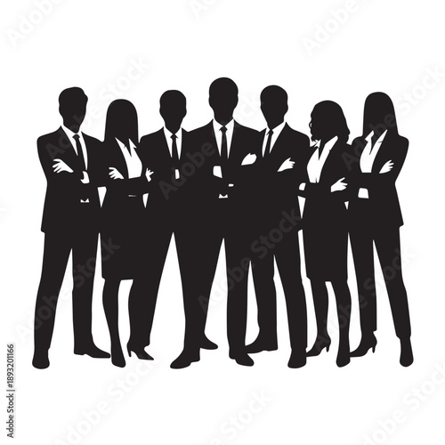 Business people , silhouettes, group of standing business men and businesswomen	
