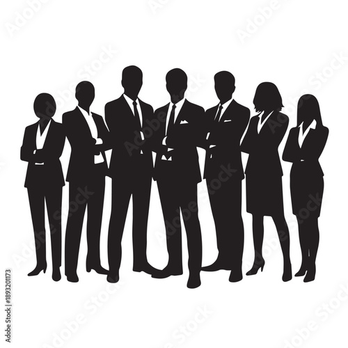 Business people , silhouettes, group of standing business men and businesswomen	
