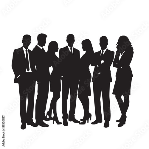 Business people , silhouettes, group of standing business men and businesswomen	

