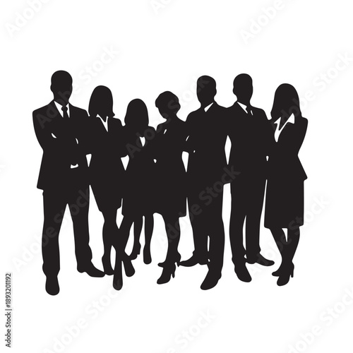 Business people , silhouettes, group of standing business men and businesswomen	
