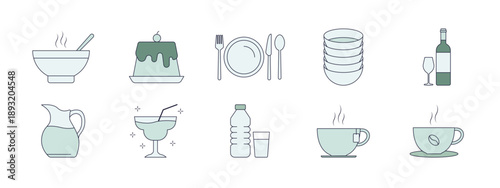 Set of 10 restaurant icons packs. Solid icon concept. Flat vector illustrations.