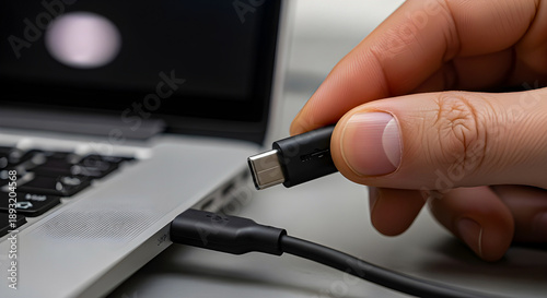 Hand Plugging USB-C Cable into Modern Laptop Side Port