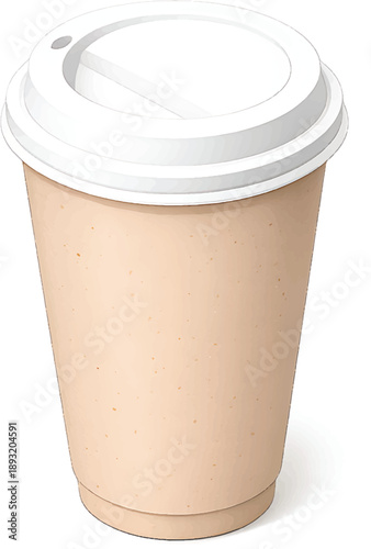 Disposable paper coffee cup with white lid on a clean surface