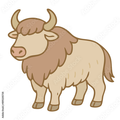 Cartoon Yak with Furry Coat and Horns.