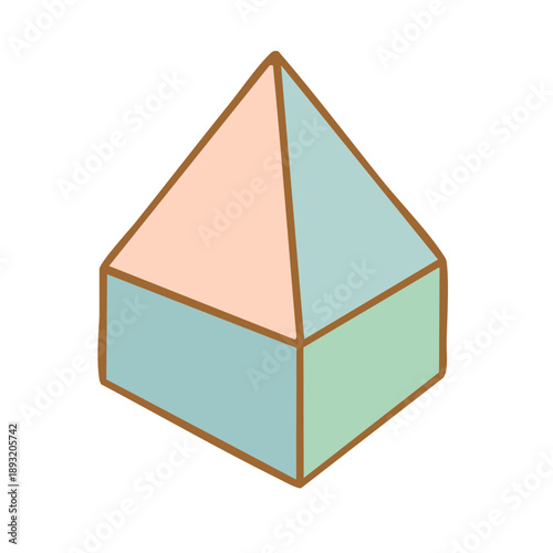 Geometric Shape Pyramid on Cube Illustration.
