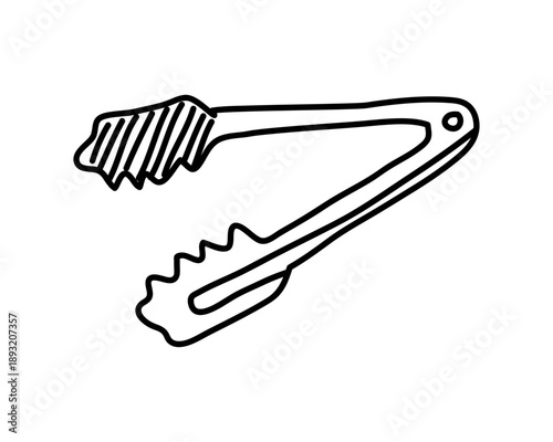 Vintage hand-drawn art line drawing of food tongs. Vector illustration in sketch style Editable stroke.